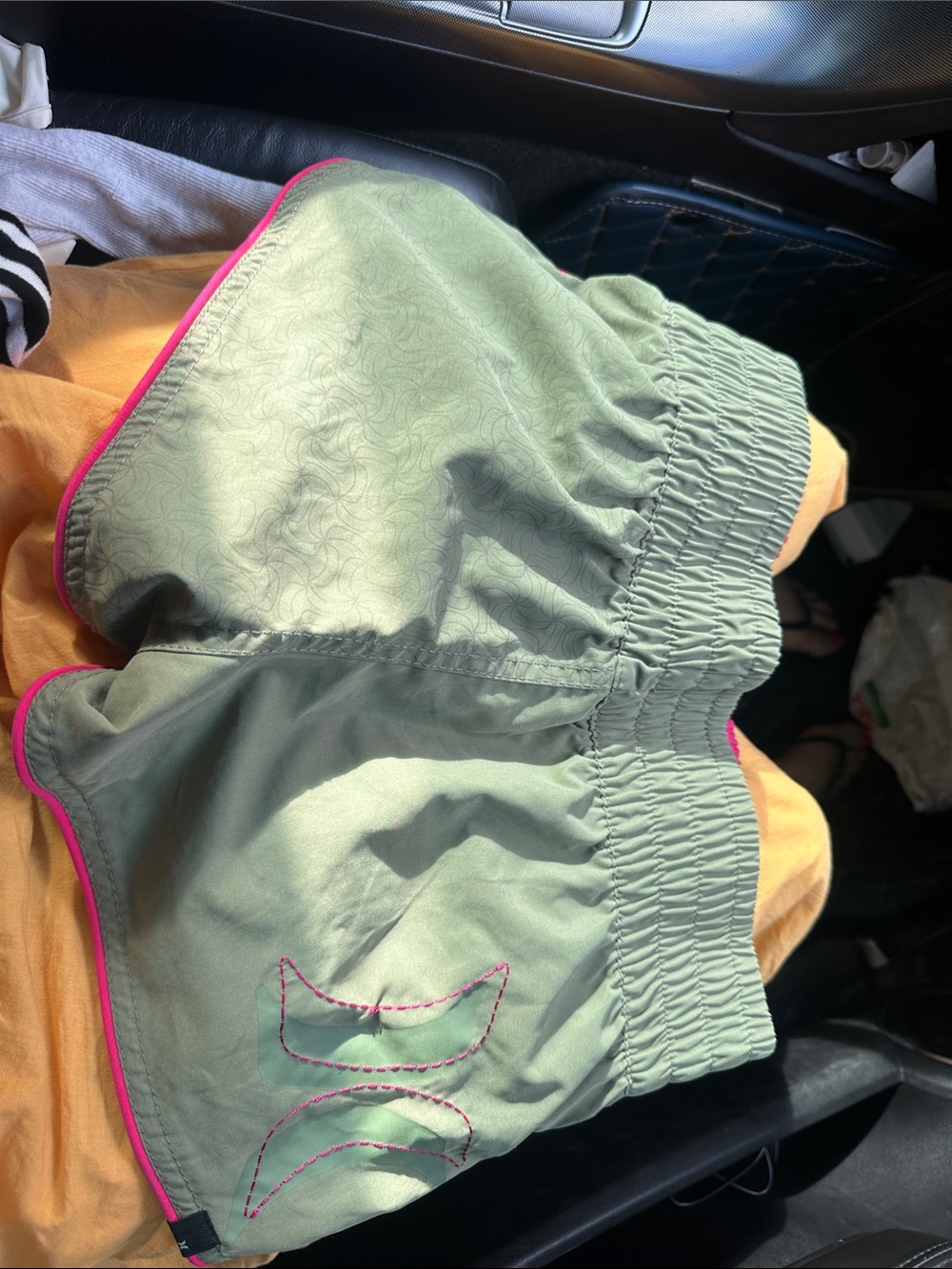 Vintage Hurley Light Green Athletic Shorts with Pink Trim